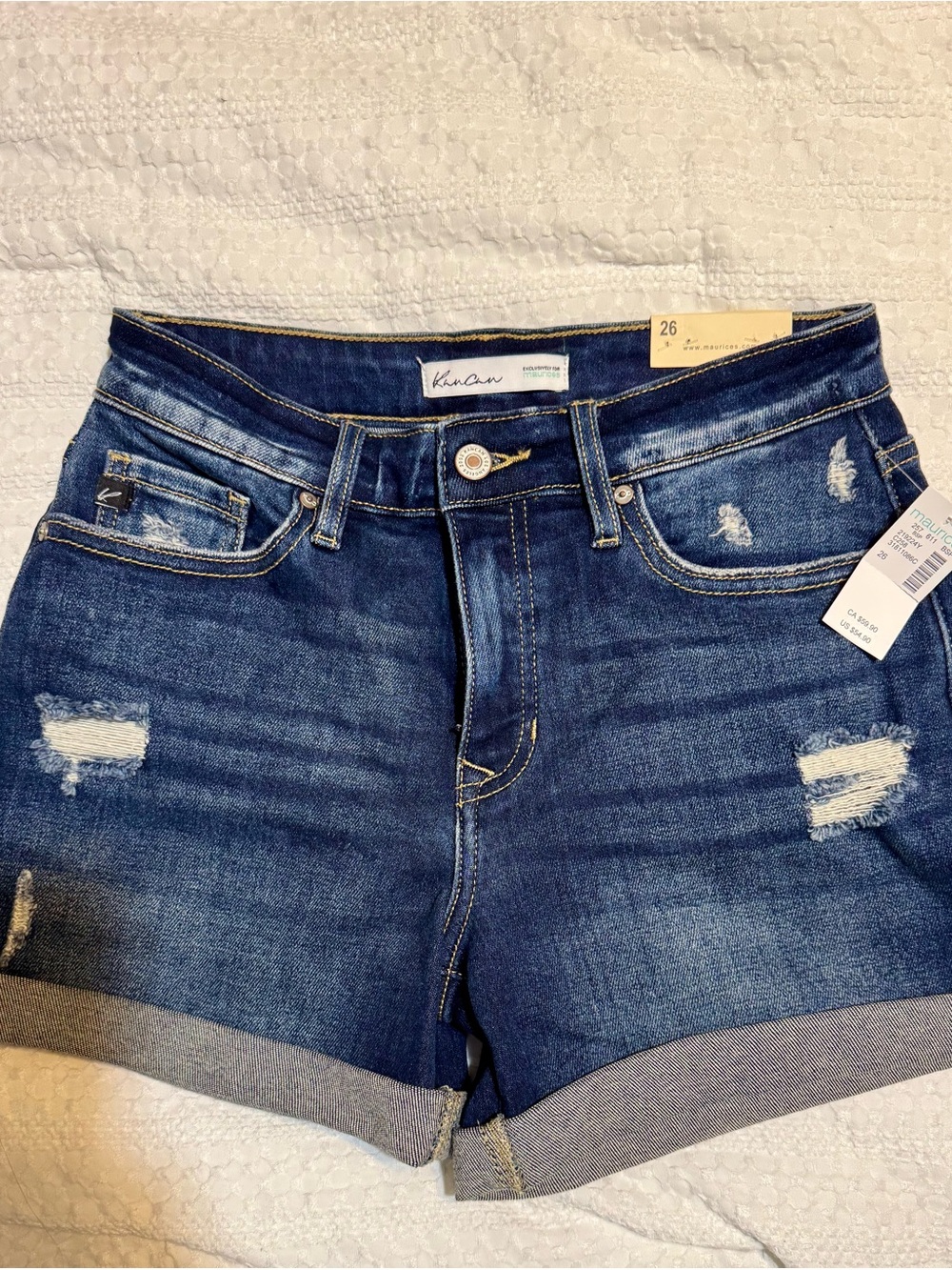 KanCan Distressed Cuffed Denim Shorts - Dark Blue
